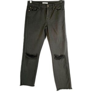 7 for All Mankind Army Green Raw Ankle Skinny Jean Destructed Knee Size 25
